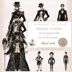 Gothic Gentleman Clipart, Steampunk Grafik Bundle, kommerzielle Nutzung, transparente PNG, viktorianische Clipart, schrullige Gentleman Ephemera