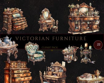 Victorian Vintage Furniture Clipart, Watercolor Clipart, Victorian Clipart, Scrapbook, Junk Journal, Digital Crafts, Scrapbook, Card Making