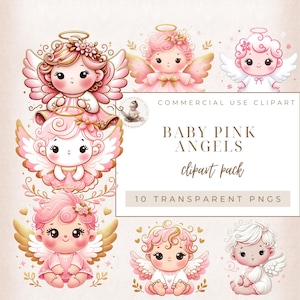 Baby-Mädchen Engel, Baby-Dusche Clipart, christliche Clipart, Taufe Clipart, Baby-Engel, Weihnachtsengel, kommerzielle Nutzung, rosa und Gold Winkel