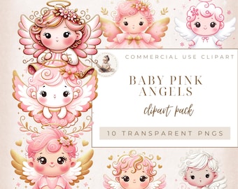 Baby Girl Angels, Baby Shower Clipart, Christian Clipart, Baptism Clipart, Baby Angel, Christmas Angel, Commercial Use, Pink and Gold Angles