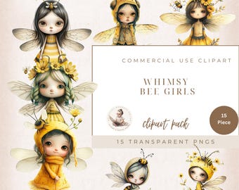 Whimsy Bee Girl, Bee Girl Clipart, Fantasy Clipart, Whimsical Girl, Fashion Girl Clipart, Quirky Clipart, Garden Clipart, Commercial Use