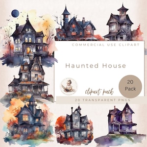 Haunted House Clipart, Watercolor Houses, Creepy Haunted House PNG, Haunted House Art, Scary Clipart, Halloween Clipart, Commercial Use