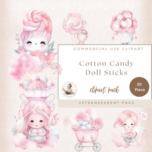 Clipart de boneca rosa, clipart de boneca de algodão-doce, pacote de clipart de algodão-doce, boneca png, criação de cartões para uso comercial, clipart de chá de bebê