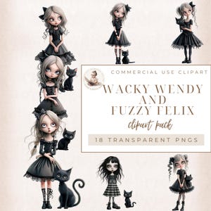 Clipart fille insolite, clipart meilleur ami, clipart chat excentrique, clipart Besties, fashion girl, chats fantaisistes, clipart aquarelle