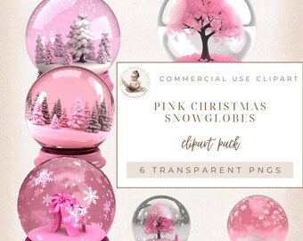 Christmas Pink Snow Globe Clipart, Watercolor Christmas Clipart, Christmas Decoration Clipart, Christmas Junk Journal, Commercial Use