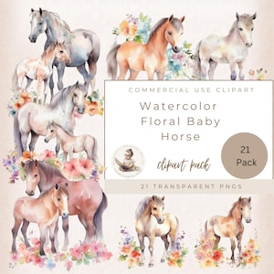 Aquarell Blumen Pferd Clipart, Pferd mit Blumen Bundle, Pferd Sublimation Designs, Fantasy Pferd Clip Art, kommerzielle Nutzung, Nursey Decor
