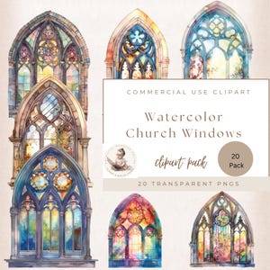 Glas-in-loodramen clipart, aquarel kleurrijk vintage raam met bloemen, gebogen, boog, kerk, commercieel gebruik, transparante png-bestanden,
