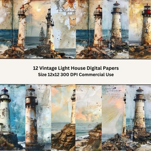Vintage Lighthouse, Junk Journal Printable, Lighthouse Background Papers, Scrapbooking, Lighthouse Mixed Media, Digital Crafts