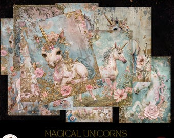 Junk Journal Printable, Unicorn Journal Paper, Fantasy Junk Journal, Magical Unicorn Junk Journal Digi Kit, Printable Journal, Unicorn Paper