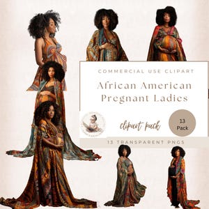 Mulher grávida afro-americana, clipart de chá de bebê, mulher negra, clipart de maternidade, futuras mamães, uso comercial, artesanato digital