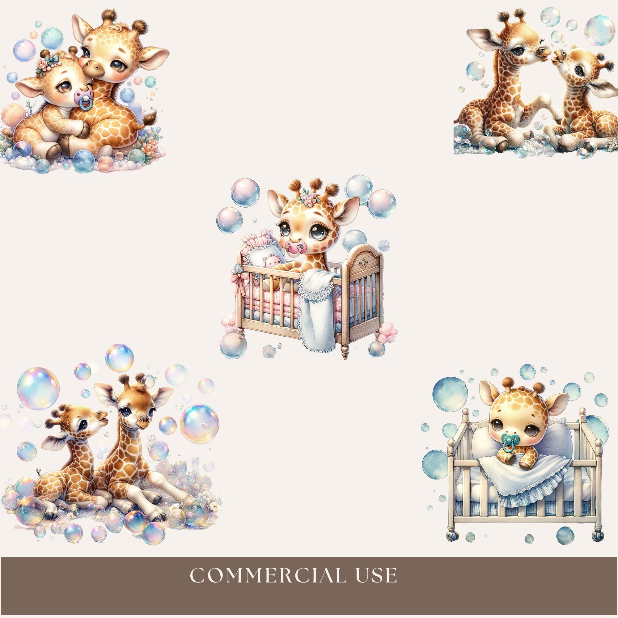 Cute Giraffe Clipart Bundle, Baby Giraffe PNG, Giraffe & Bubbles ...