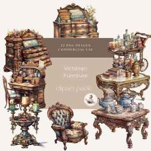 Victorian Vintage Furniture Clipart, Watercolor Clipart, Victorian Clipart, Scrapbook, Junk Journal, Digital Crafts, Scrapbook, Card Making