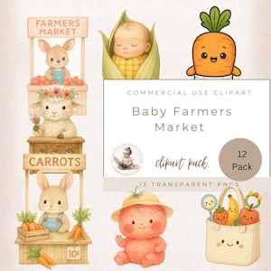 Locally Grown Clipart, Baby Market PNG, Baby & Bloom Market Clipart, Baby Shower, Little Sprout Market, Baby Produce Illustrations,