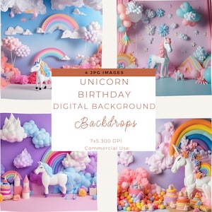 Unicorn Birthday Background Backdrop, Studio Backdrops for Photographers, Photography Backdrop, Digital Download Jpeg, Photoshop Overlays