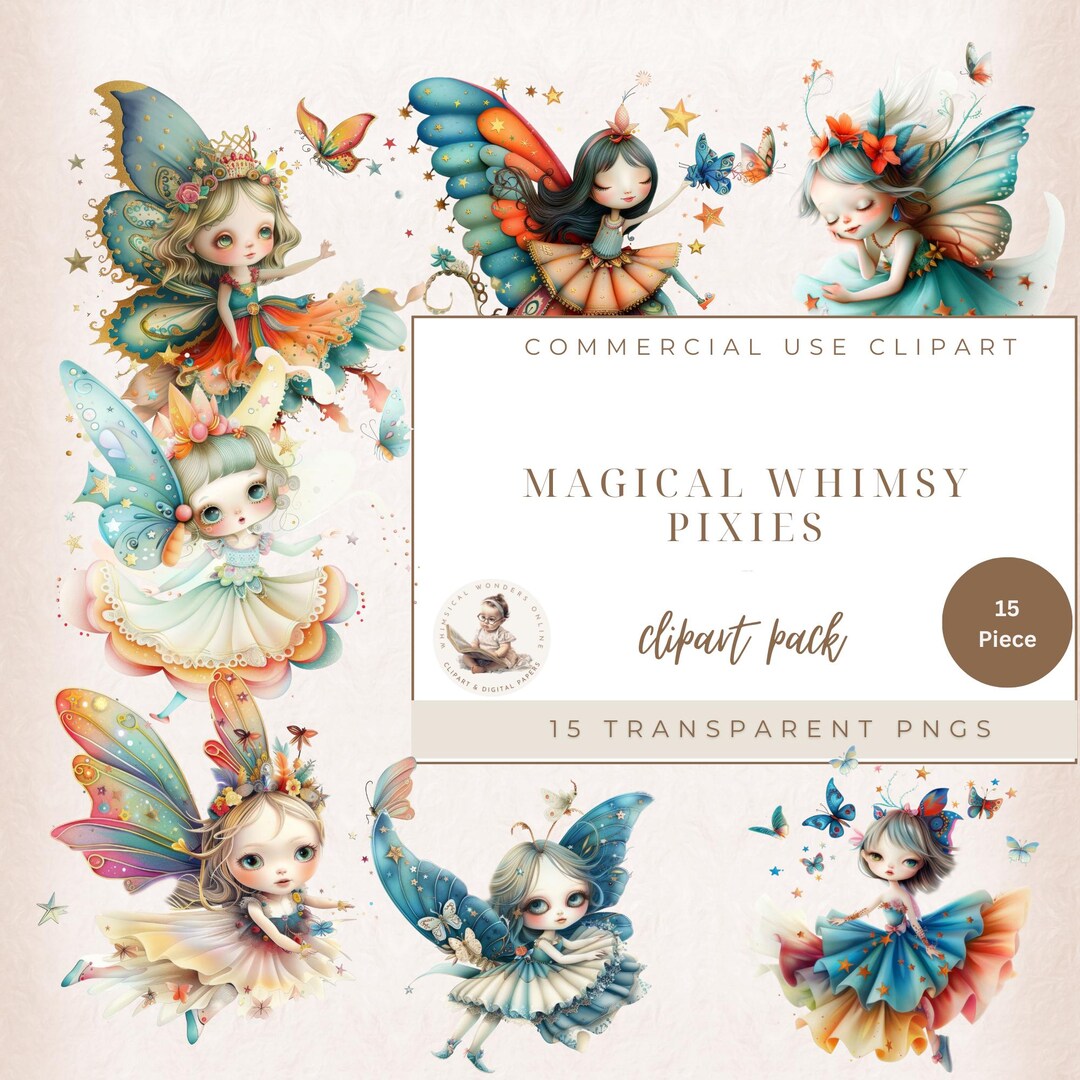 Whimsy Clips Color Whimsical Elements, Watercolor Clipart, Pixie Clipart, Whimsical ...