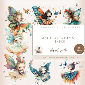 Éléments fantaisistes, clipart aquarelle, clipart lutin, clipart fantaisiste, clipart conte de fées, lutins et papillons, usage Commercial