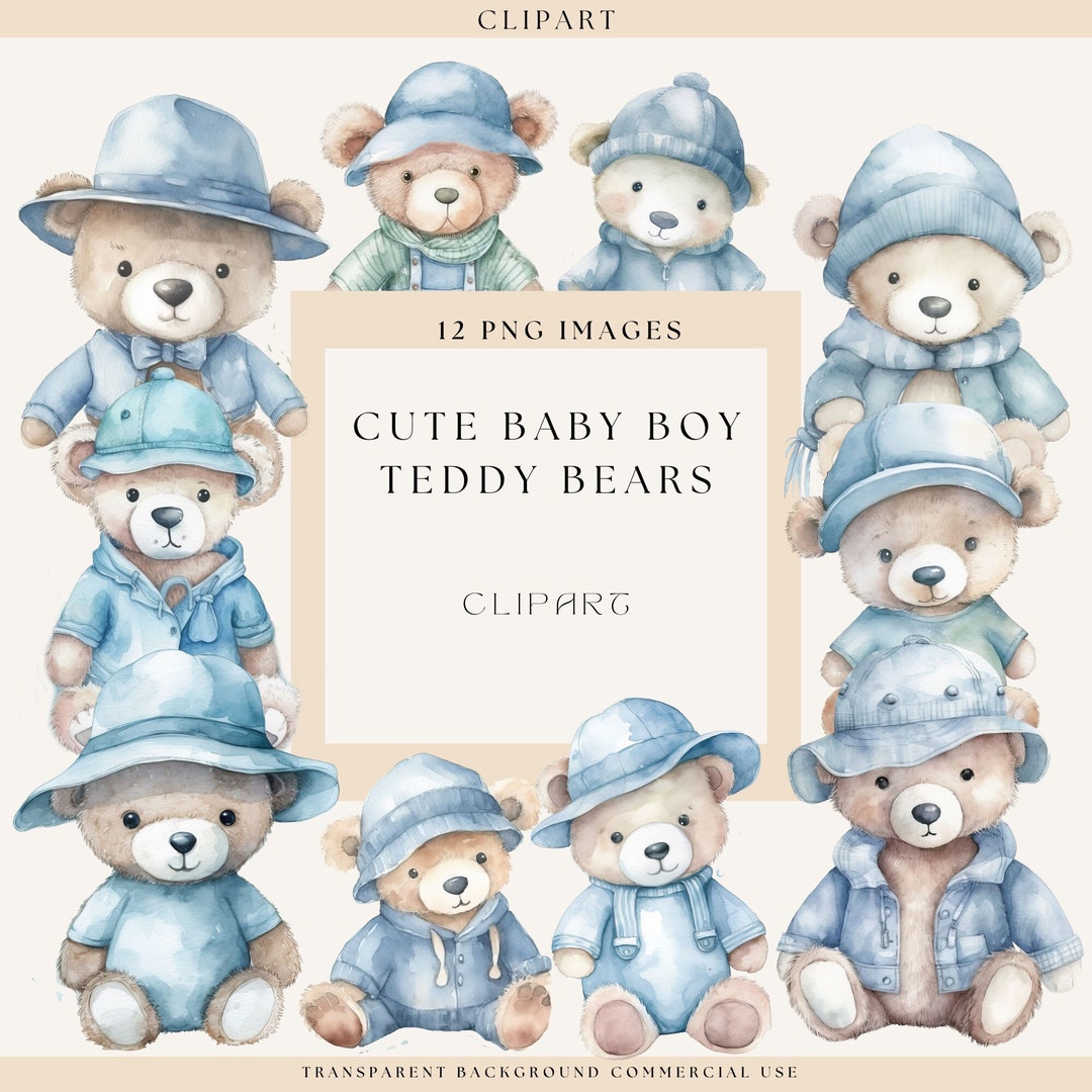 Cute Teddy Clipart, Blue Baby Boy Teddy Bear, Little Bear, Nursery