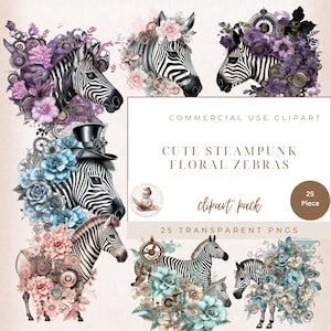 Imágenes prediseñadas de cebra, artesanía digital floral steampunk, estilo steampunk, uso comercial, imágenes prediseñadas de fantasía, acuarela steampunk png, fabricación de tarjetas
