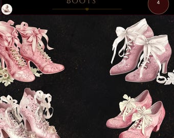 Watercolor Pink Victorian Ladies Shoes Clipart, Victorian Fashion Png, Vintage Junk Journal, Card Making, Wedding Shoes, Commercial Use,