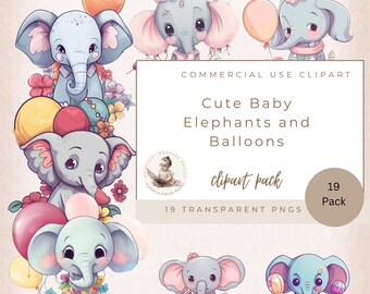 Uroczy słonik wśród balonów i kwiatów, grafika wektorowa na baby shower, grafika wektorowa ze słoniem, natychmiastowe pobieranie, wykorzystanie komercyjne, cyfrowe rękodzieło