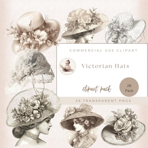 Viktorianische Hut Clipart, Vintage Hut, Scrapbooking Ephemera, Shabby Chic Hut Bilder, Kommerzielle Nutzung, Viktorianische Clipart, Viktorianische Dame Png,