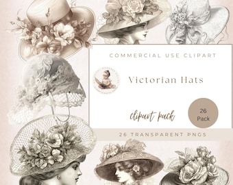 Clipart z wiktoriańskim kapeluszem, Vintage Hat, Ephemera do scrapbookingu, Obrazy z kapeluszami w stylu shabby chic, Wykorzystanie komercyjne, Clipart z wiktoriańskim kapeluszem, Victorian Lady Png,