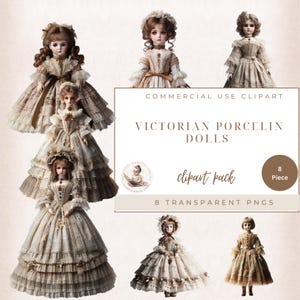 Clipart poupée victorienne en porcelaine, clipart victorien, effrayant poupée, poupée ancienne, clipart mode, clipart poupée vintage, usage Commercial