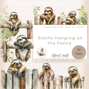 Watercolor Clipart, Sloth Clipart, Sloths Hanging on a Fence, Commercial Use, Cute Animal Clipart, Digital Crafts, Cute Baby Sloths