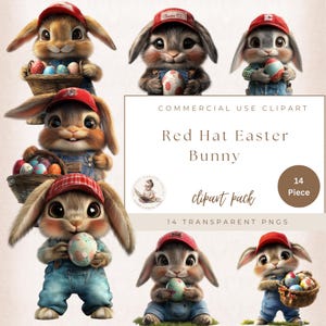 Mignons lapins Red Hat, Clipart Pâques, Clipart lapin, lapin et oeufs graphiques, lapin éphémères, usage commercial, fabrication de cartes, créations numériques