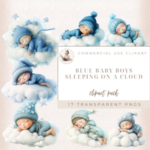 Süße Jungen Clipart, Jungen schlafen auf einer Wolke, Baby Dusche Clipart, Geschlecht offenbaren Clipart, Baby Wolke Clipart, kommerzielle Nutzung, digitales Handwerk