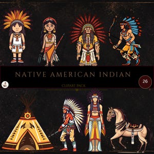Zestaw akwarelowych clipartów z motywami Indian Ameryki Północnej, konie, tipi i elementy plemienne do scrapbookingu, dzienników śmieciowych i rękodzieła cyfrowego, pakiet PNG