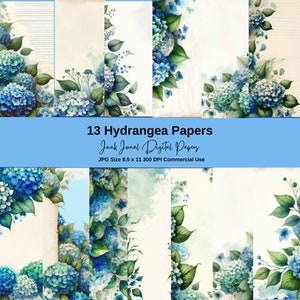 Hydrangea Digital Papers, Printable Background Papers for Decoupage, Scrapbooking & Junk Journal Projects, Digital Scrapbooking, 300 DPI