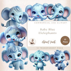 Baby Shower, Nursery Elephant, Blue Elephant Png, Blue Baby Elephant, Baby Elephants, First Birthday, Commercial Use, Digital Crafts