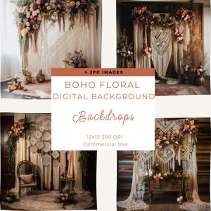 Boho Floral Background Backdrop, Studio Backdrops for Photographers, Photography Backdrop, Digital Download Jpeg, Photoshop Overlays