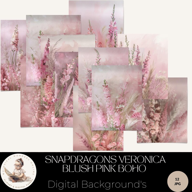 Pink Boho Digital Paper, Digital Background Papers, Snapdragon Pattern ...