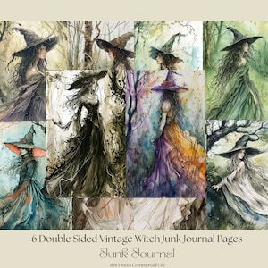 Vintage Witch, Vintage Journal Pages Junk Journal Printable, Witch Double Pages Junk Journal, Digital Crafts, Commercial Use