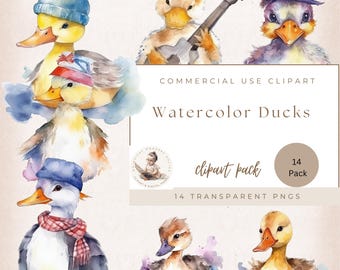 Watercolor Ducks Clipart, Duck Clipart, Duckling Clipart, Watercolor Clipart, Digital Download, Duck Png, Commercial Use, Cute Ducks.