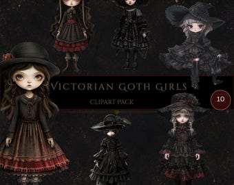 Gothic Clipart, Victorian Girl Graphics, Goth Girl Clipart, Fashion Girl Png, Commercial Use, Victorian Ephemera, Digital Crafts