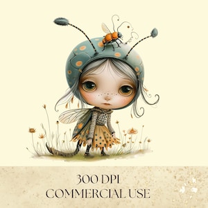 Whimsy Garden Bug Girls, Garden Clipart, Cute Bug Clipart, Whimsical ...