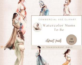 Watercolor Pregnant Ladies Clipart, Watercolor Clipart, Digital Download, Digital Prints, Commercial Use, Pregnancy Clipart, Mom Clipart