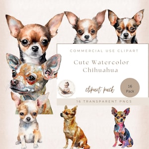 Watercolor Chihuahua Clipart, Portraits of cute Chihuahua, Pets Clipart, Dog Lovers, Puppy Illustrations, Commercial Use, Digital Crafts