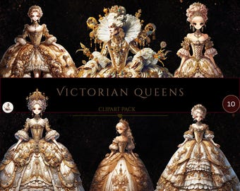 Clipart vittoriana, regina vittoriana, clipart di moda, abito da ballo, abito da ballo di fine anno, uso commerciale, ragazze alla moda, dame vittoriane, artigianato digitale