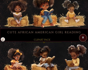 Afro Girl Clipart, African American Girl, Bookworm Clipart, Black Girl Clipart, Black Girl Reading, Commercial Use, Digital Crafts