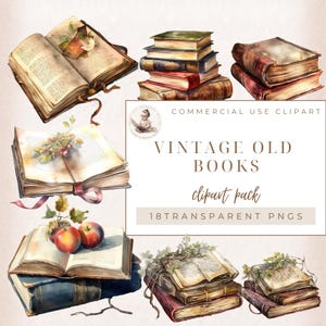 Vecchi libri vintage Clipart, Clipart di libri dipinti, Illustrazioni di libri, Grafica PNG, Uso commerciale, Mestiere di carta digitale, Clipart di libri