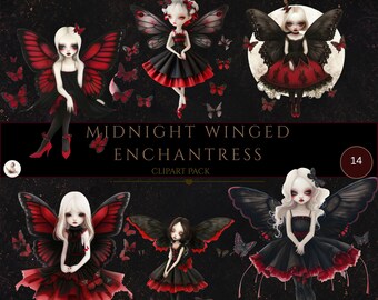 Gothic Fairy Clipart, Digital Fantasy Artwork, Dark Fairy Illustrations, Gothic Girl Clipart, Fantasy Butterfly Girls Designs, Digital Craft