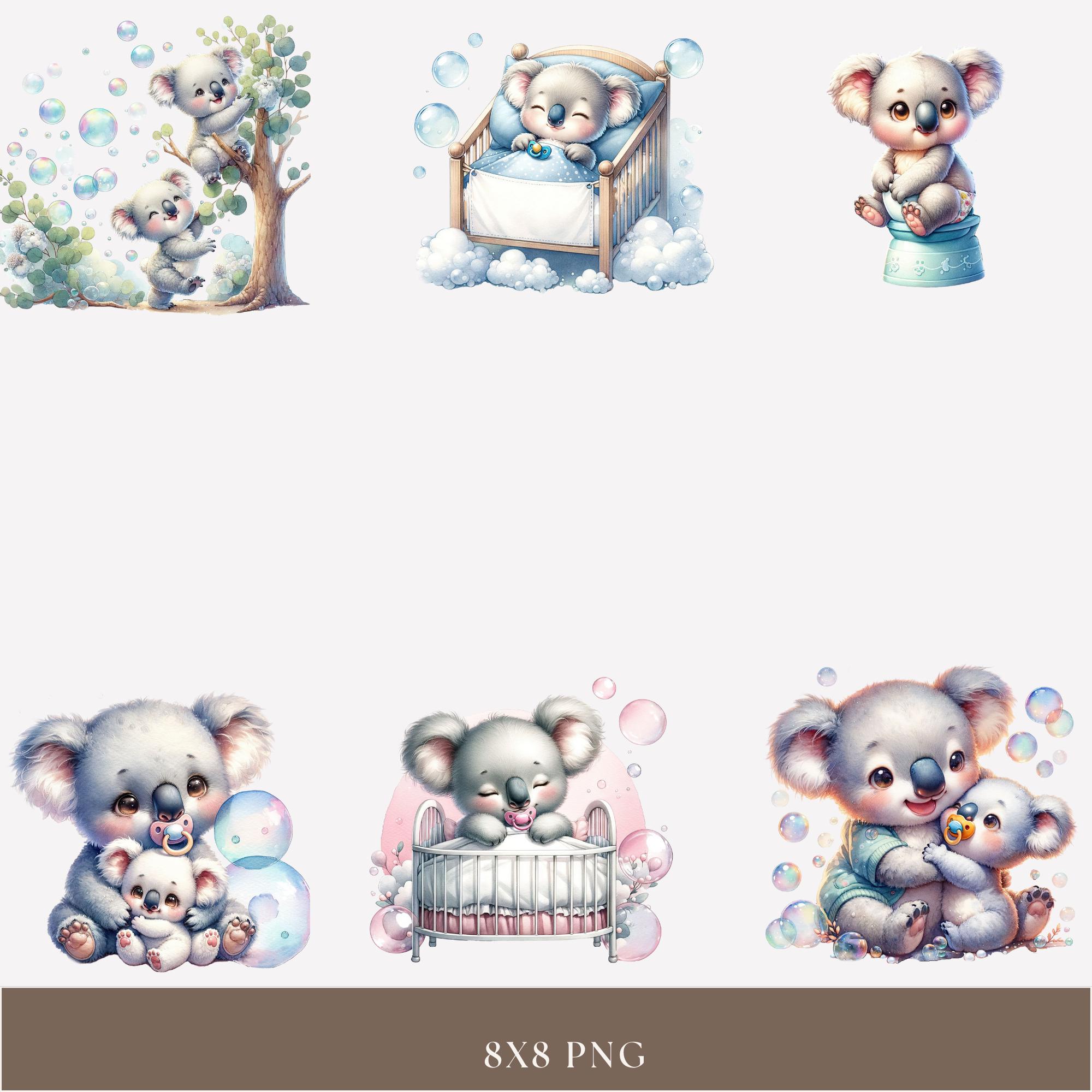 Cute Baby Koala Watercolor Clipart, Australian Zoo Animal Png, Baby ...