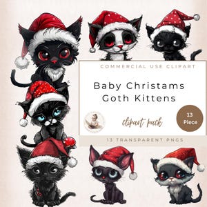 Gothique Noël bébé chaton Clipart, PNG Transparent, Clipart mignons chatons, amoureux des chats, journal indésirable de Noël chaton, éphémères bébé chaton