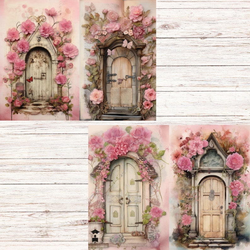 Junk Journal Printable, Wooden Doors, Pink Fairy Doors, Vintage Journal ...