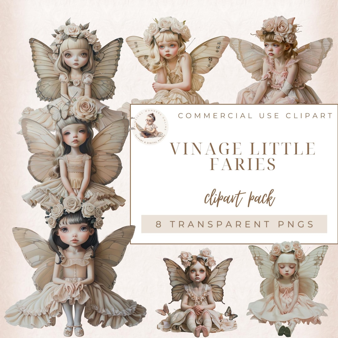 Little Vintage Fairy Clip Art, Vintage Butterfly Girl Graphics, Fantasy ...