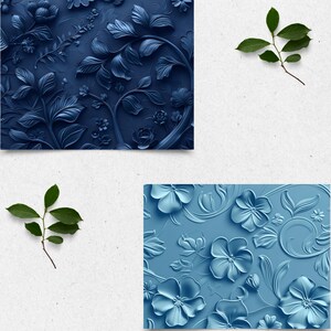 Blue Embossed Floral Digital Flower Papers, Digital Wedding Backgrounds ...